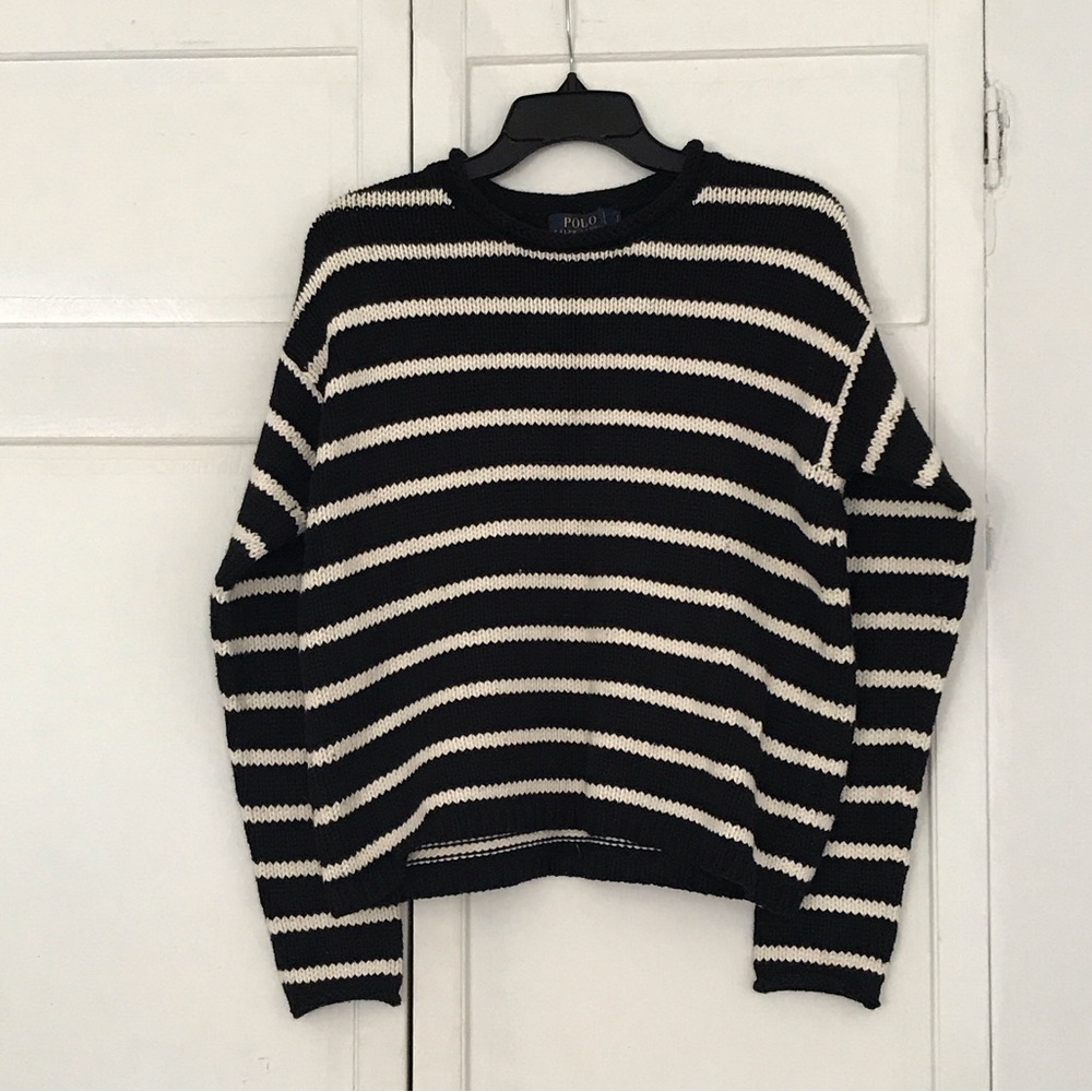 Women’s black/cream Polo Ralph Lauren roll neck nautical striped sweater